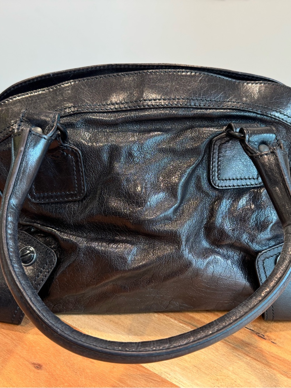 Vintage Valentino Black Leather Tote Bag Authentic - Picture 8 of 9